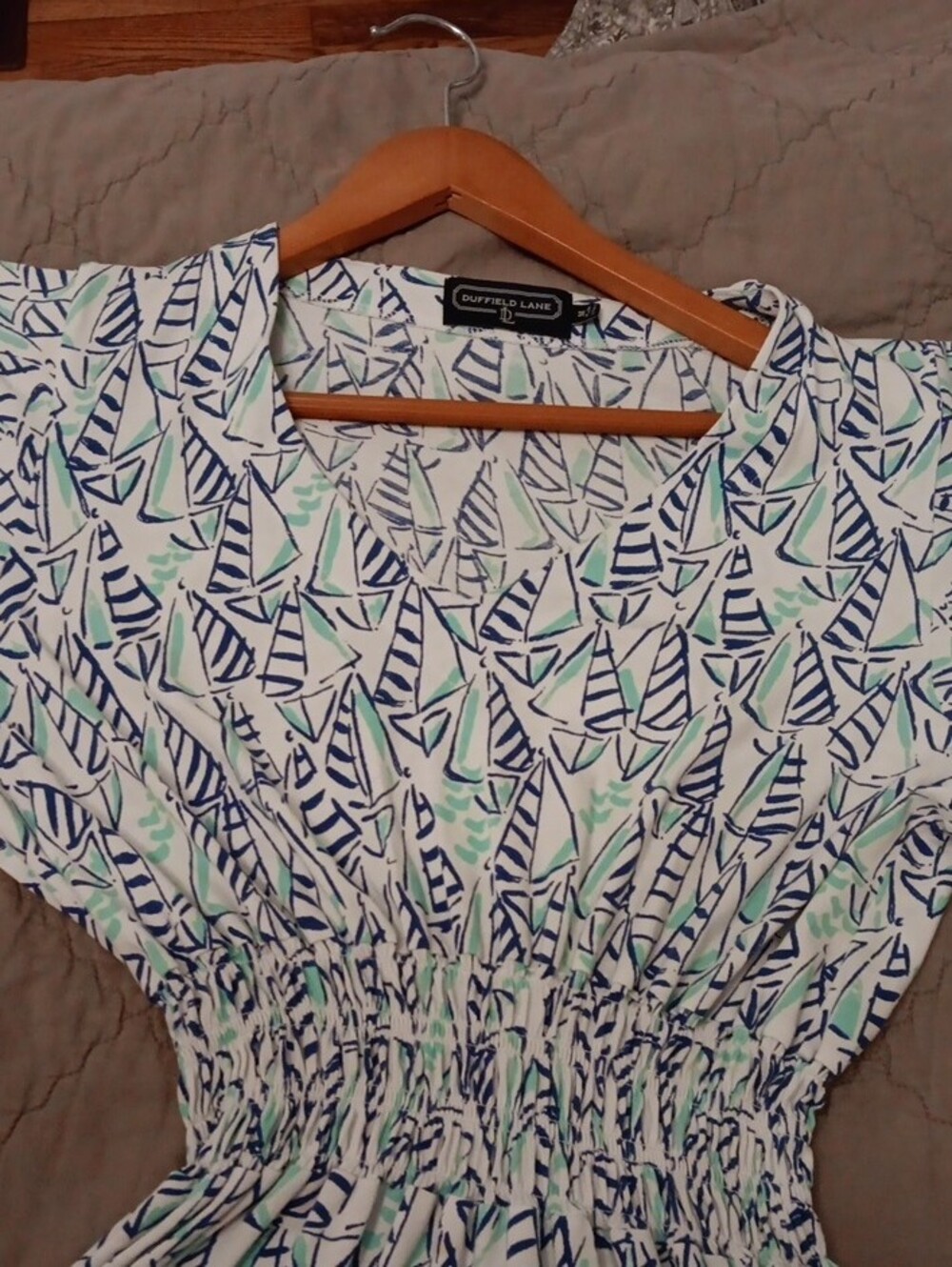 Duffield Lane White Sundress with Navy & Mint Sailboat Print - Picture 3 of 3